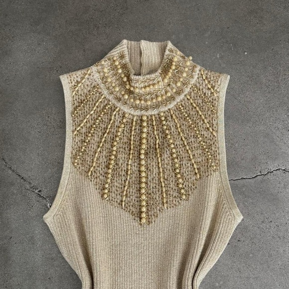 Cache Gold Knit Top with Beaded Detail - Picture 2 of 5